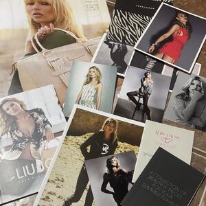 Lot of Kate Moss lookbooks, advertisements, Topshop launch, poster